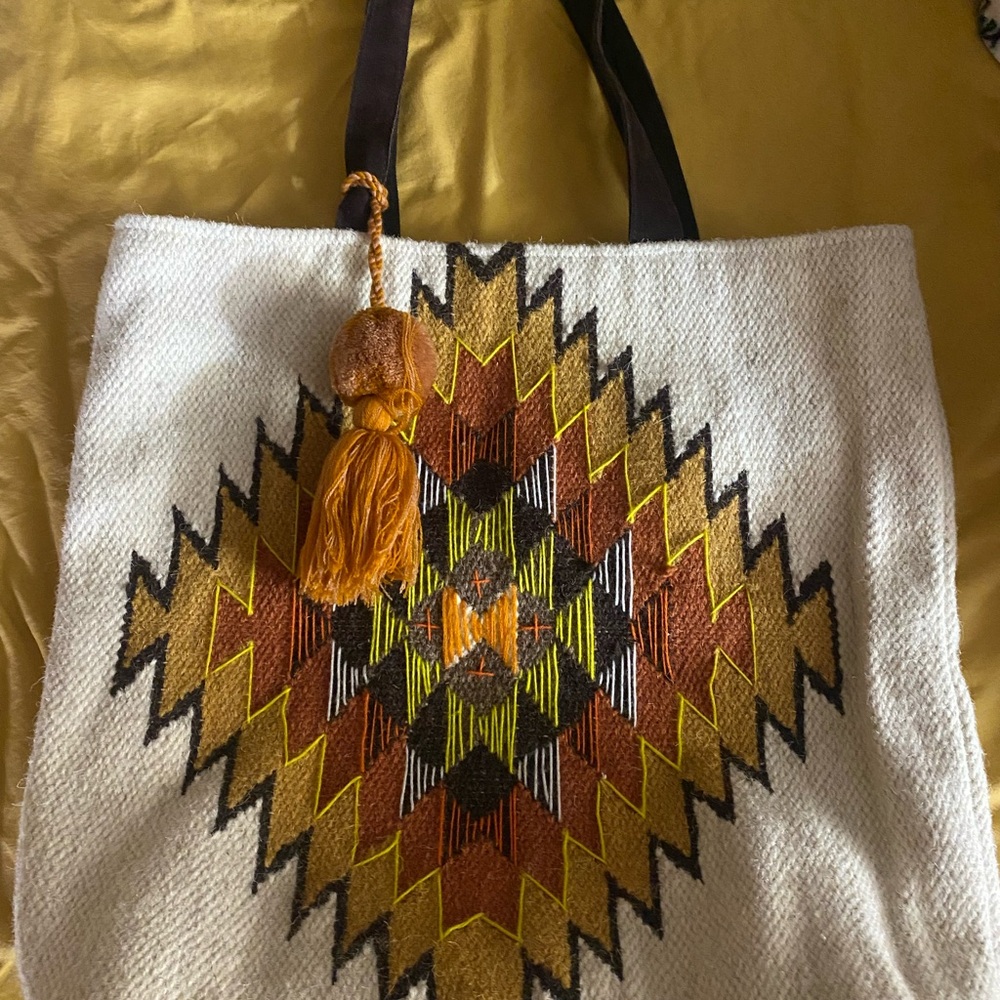 Panache White and Brown Geometric Tote Bag